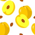 Seamless pattern with fruit and seeds. Vector drawing of yellow cherry plum. Royalty Free Stock Photo